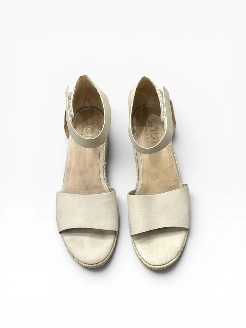 Naturalizer SOUL Womens Oakley Ankle Strap Wedge Heel Sandal Beige Size 9